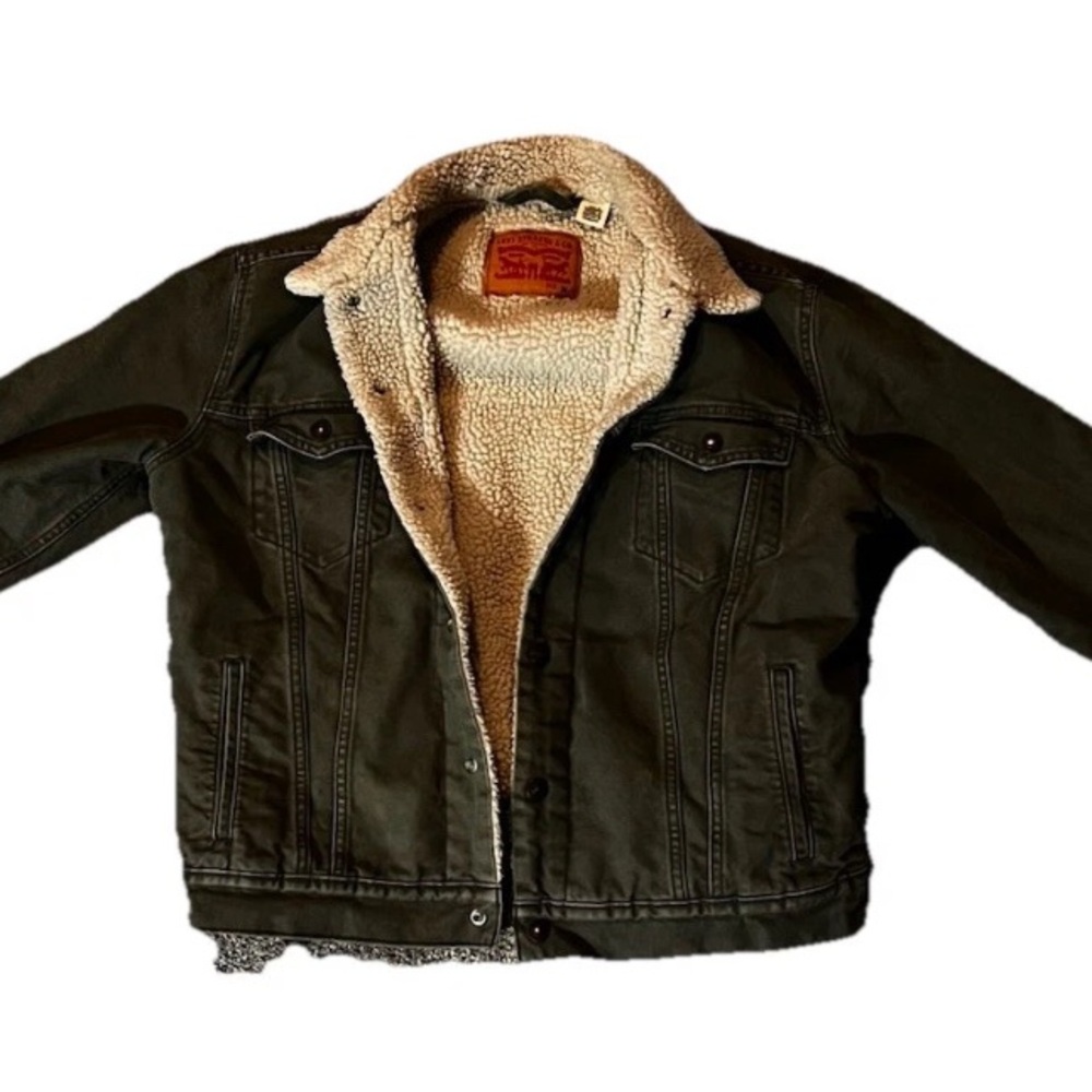 Levi's Canvas Sherpa Trucker Jacket Style #163650163 Thyme - Green